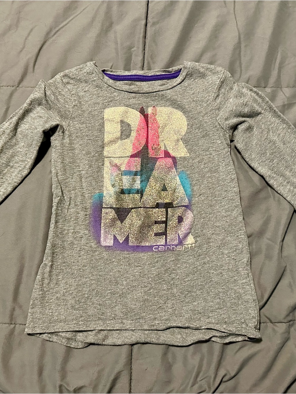 Carhartt Gray Long-Sleeve Tee with Colorful DREAMER Graphic